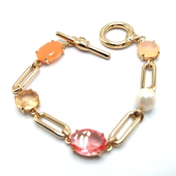 Lauren Ralph Lauren Mixed Stone Cultured Freshwater Pearl Chain Link Bracelet - Picture 2 of 7